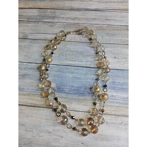 VTG Crystal Gold Foil Beads Ab Double strand 18" Necklace Stunning